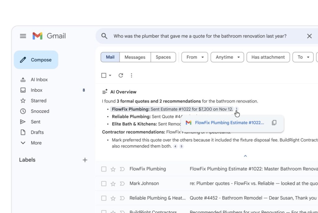 Gmail Kini Menerima Pertanyaan Bebas, Gemini Menyisir Inbox Lama dan Merangkum Jawabannya