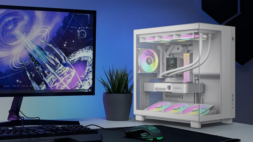 Casing Mid-Tower Kompak dengan Dukungan BTF dan Empat Kipas ARGB, GameMax NEX C53 Panoramic