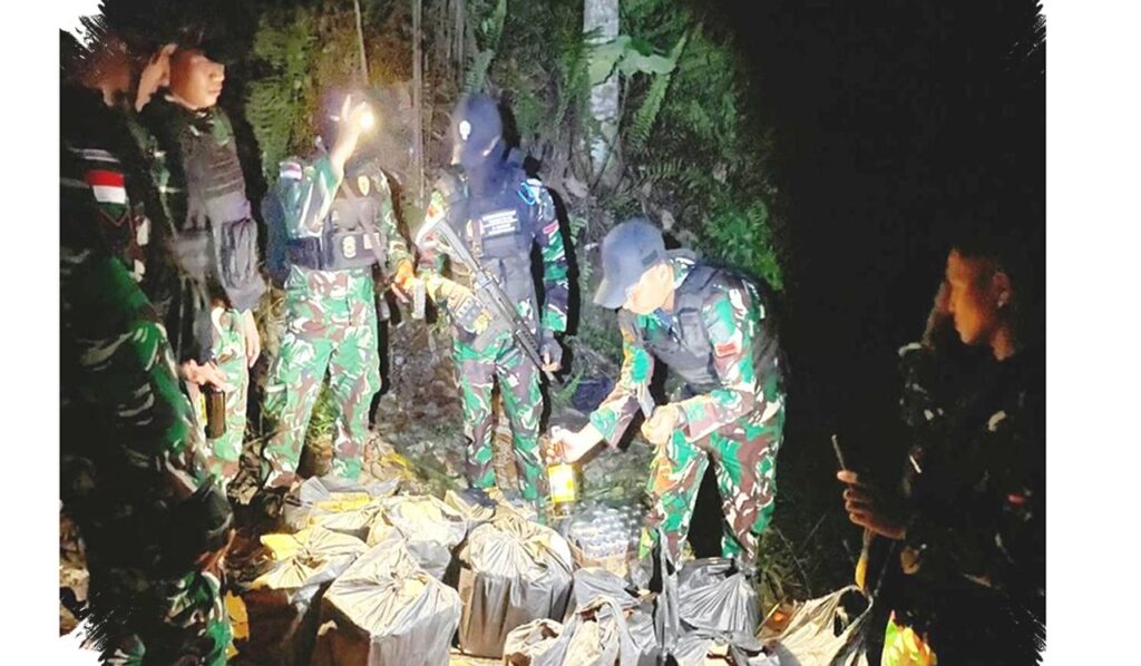 Sebatik Barat Disisir Patroli Malam, 192 Botol Miras Ilegal Digagalkan Satgas Pamtas