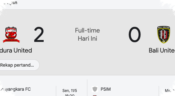Madura United Taklukkan Bali United 2-0, Jarak dari Zona Merah Kian Aman