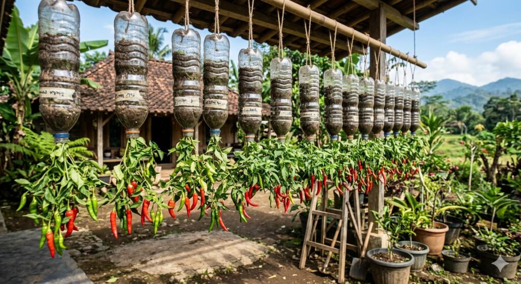 Teras Sempit Tetap Rapi Dengan Kebun Terong Vertikal Dari Botol Plastik Bekas