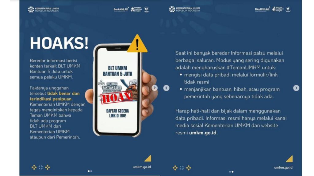 Pemerintah Tak Buka BLT Rp50 Juta, Kementerian UMKM Ingatkan Modus Tautan Palsu