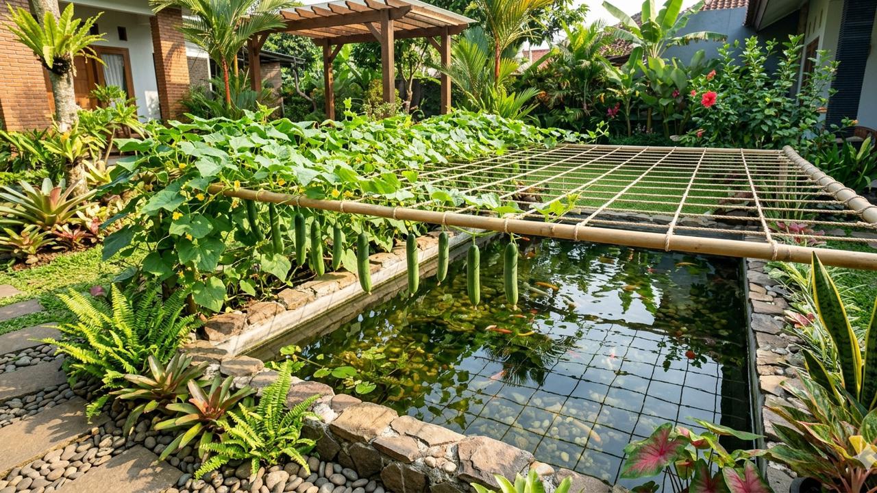 Kolam Ikan Bisa Jadi Kebun Mentimun, Solusi Pintar Untuk Lahan Sempit Yang Tetap Teduh