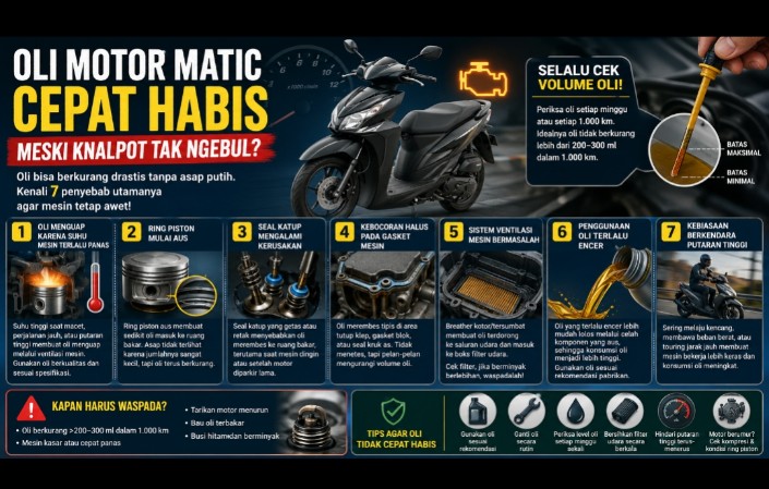 Oli Motor Matic Menyusut Tanpa Jejak, Mesin Bisa Bermasalah Meski Knalpot Tetap Normal