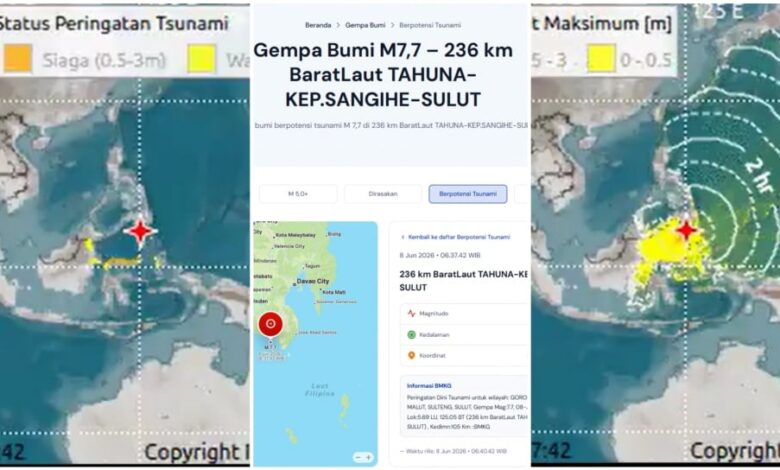 Peringatan Tsunami BMKG Meluas Ke 22 Wilayah, Gempa M7,7 Di Laut Filipina Picu Siaga